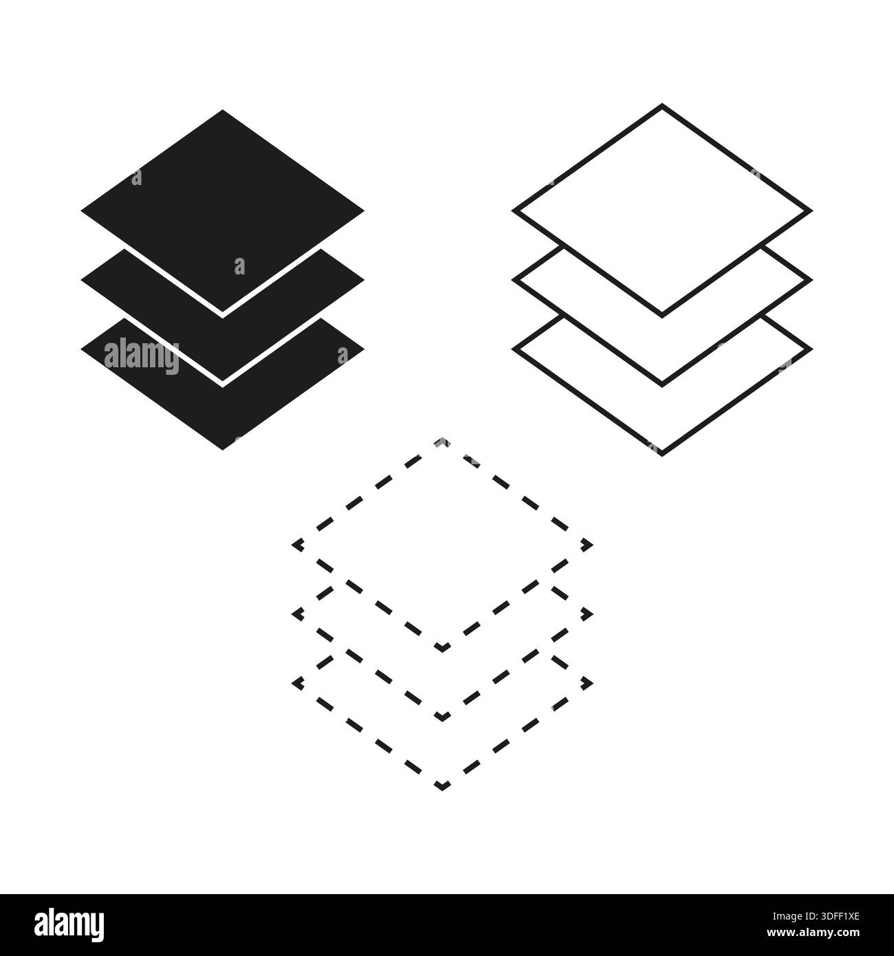 Layer stack icons. Paper sheet pile. Database level vector. Software surface group. EPS 10. Stock Vector