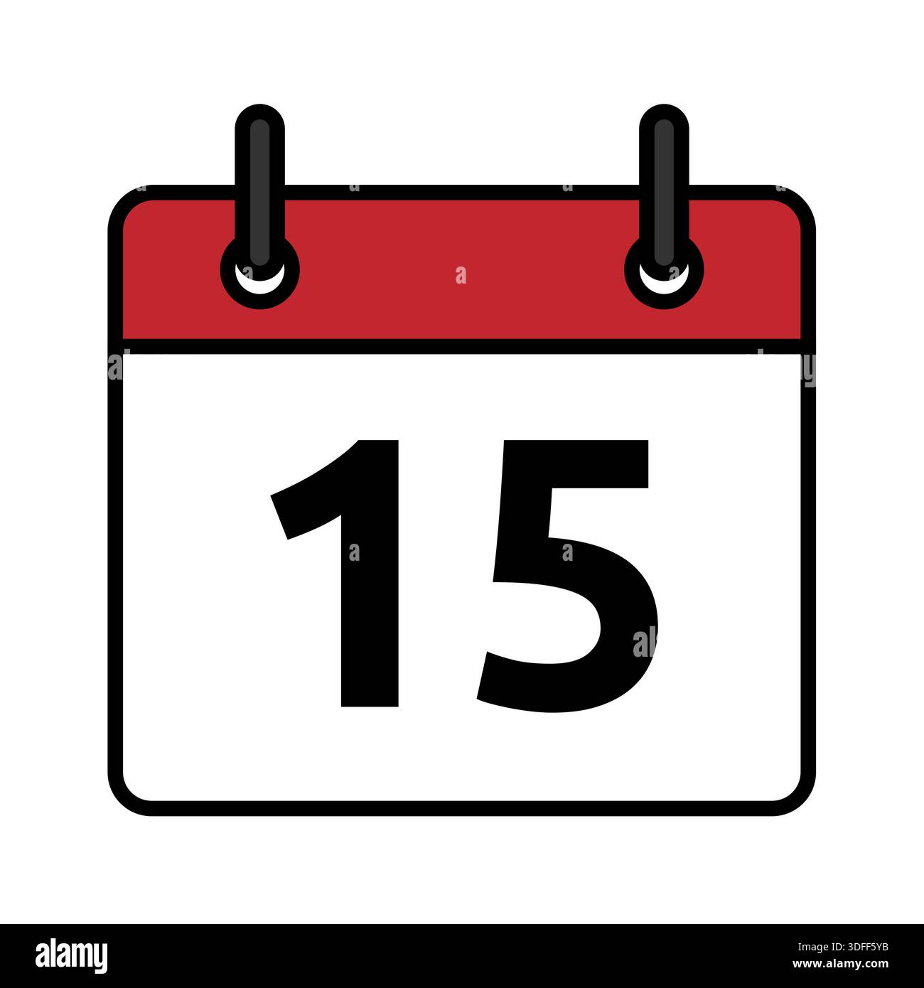 Flat calendar day icon with number 15. Minimal vector date symbol for ...