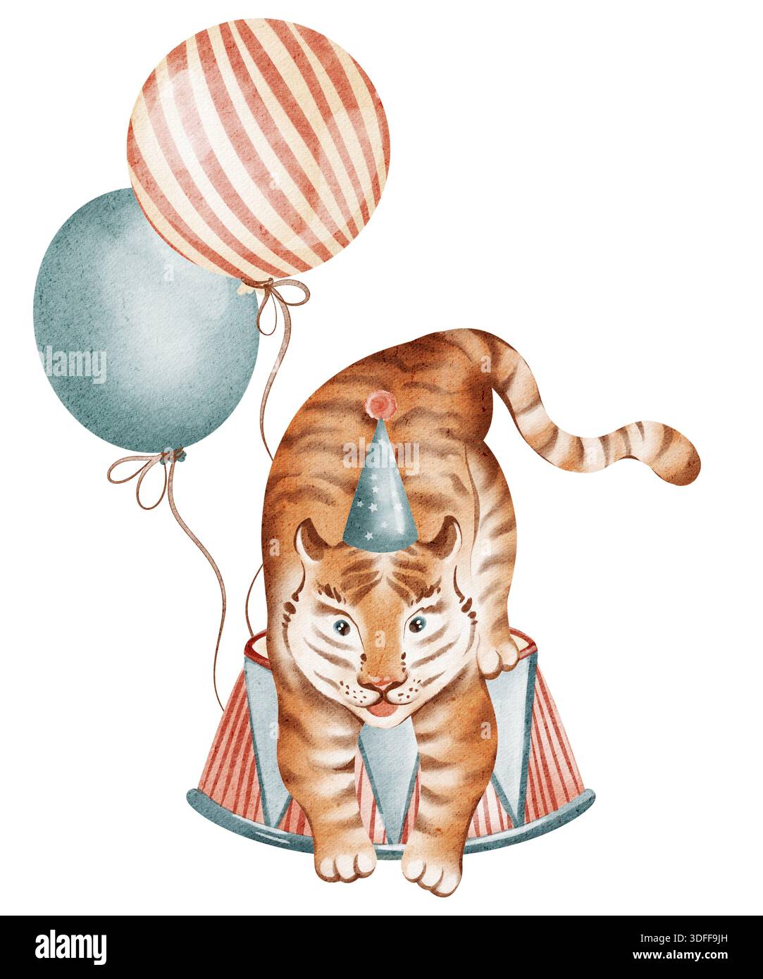 Circus Tiger With Balloons Watercolor Illustration Stock Photo - Alamy