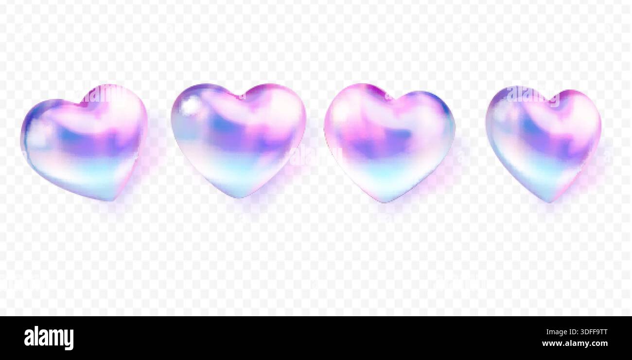 Holographic balloon hearts. 3d hologram heart, realistic inflated love ...