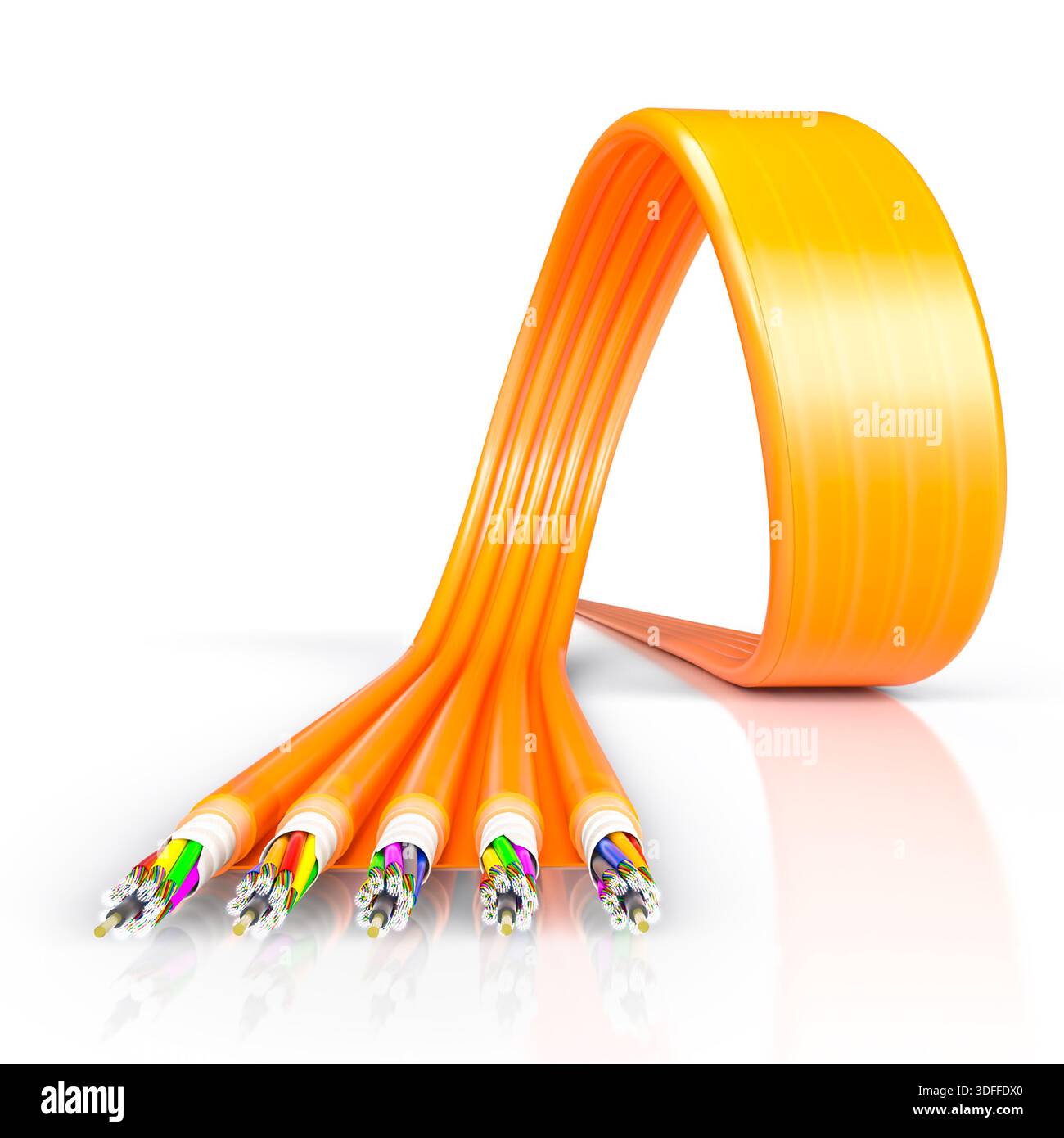 3d Orange fiber optic cable on white Stock Photo