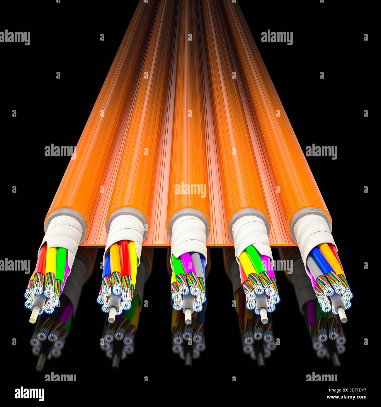 Fiber optic cables 3d on black Stock Photo