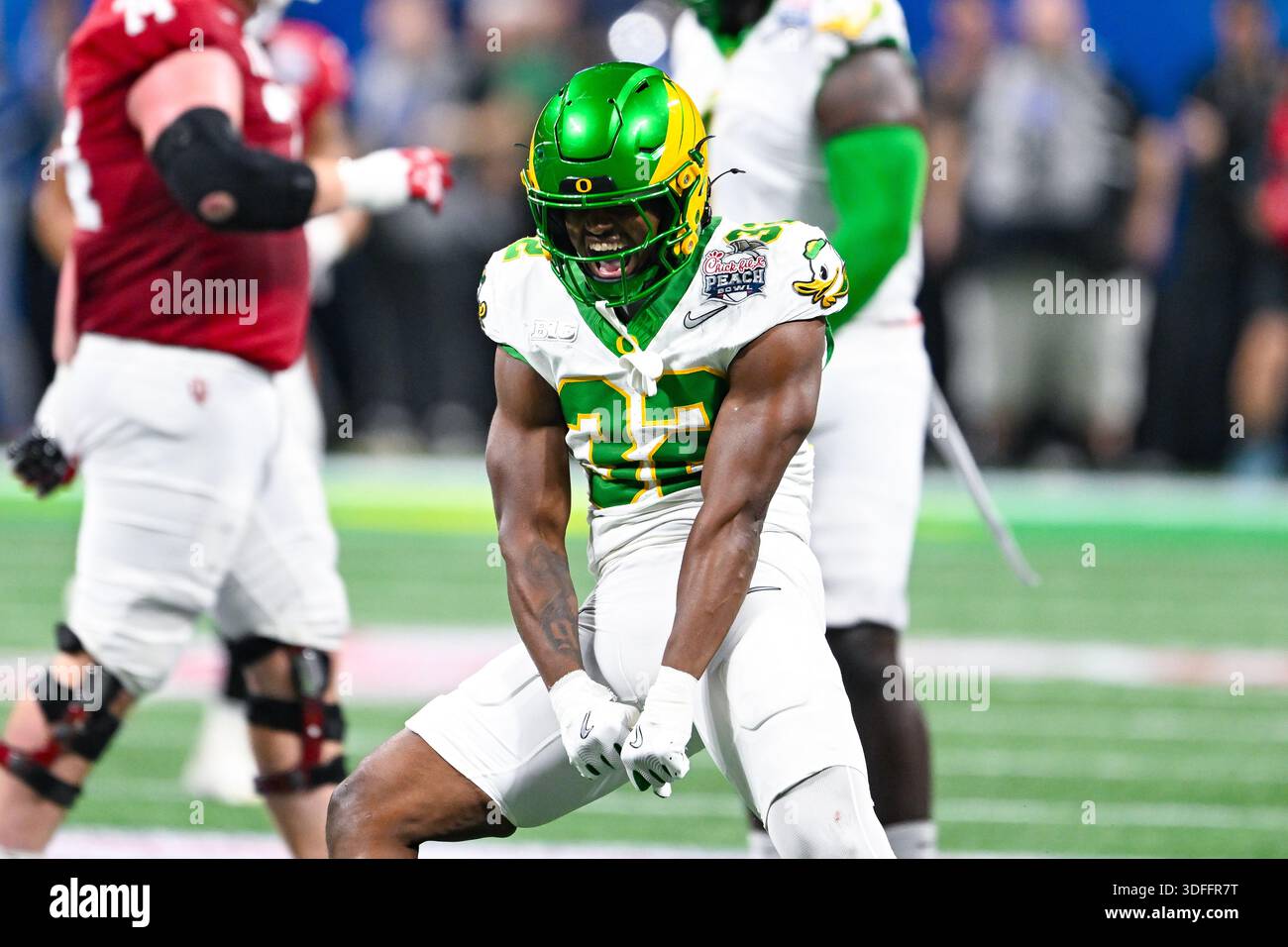 ATLANTA, GA - JANUARY 09: Oregon linebacker Nasir Wyatt (32) reacts ...