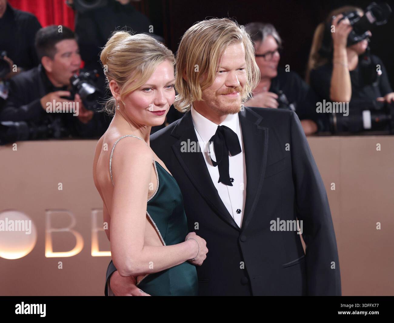 BEVERLY HILLS, CALIFORNIA - JANUARY 11: Kirsten Dunst and Jesse Plemons at the 83rd Annual Golden Globe Awards at The Beverly Hilton on January 11, 2026 in Beverly Hills, California. EDITORIAL USAGE ONLY! Not for Commercial USAGE! Stock Photo