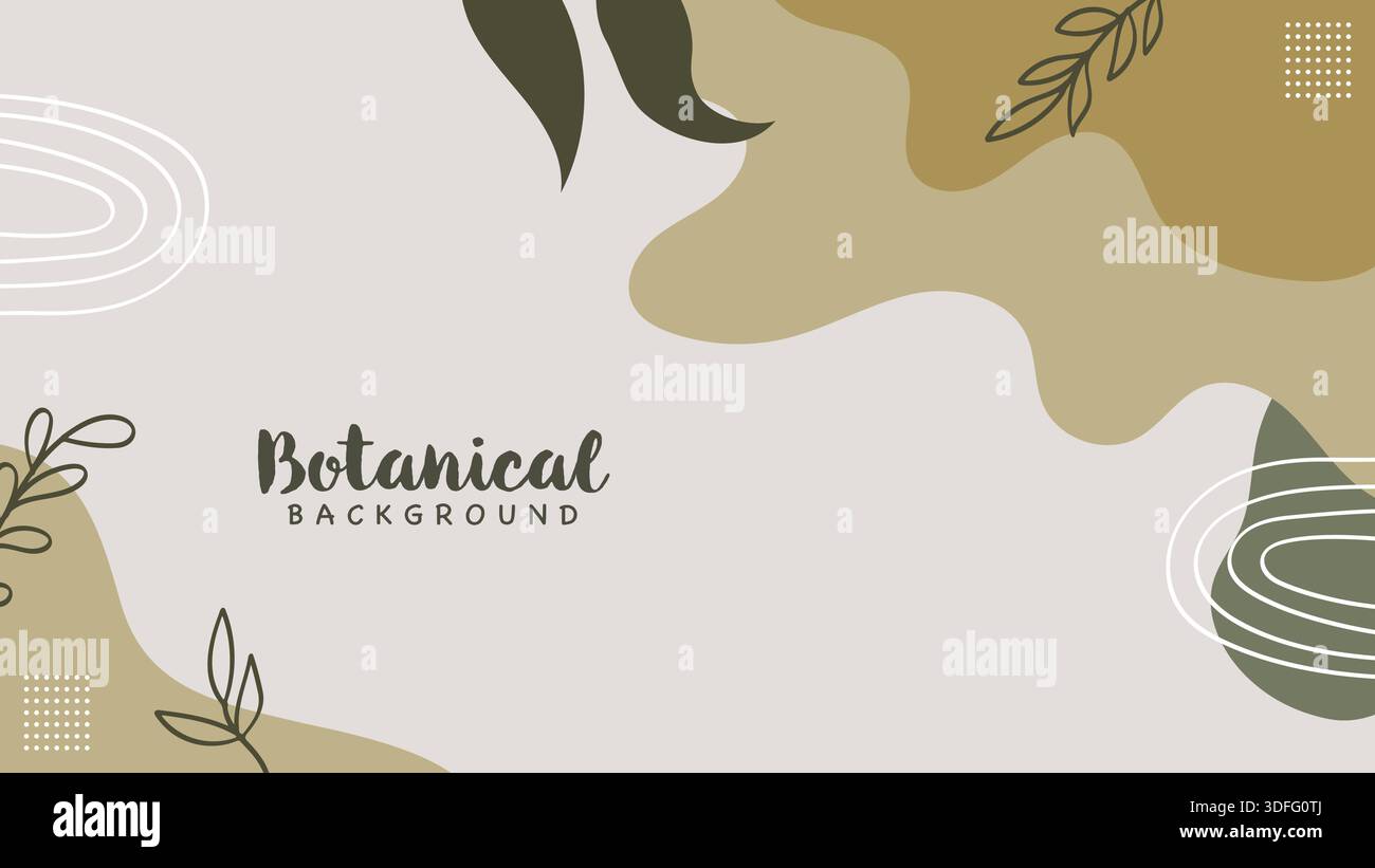 Botanical Background Abstract Organic Shapes with Hand Drawn Leaf Line ...