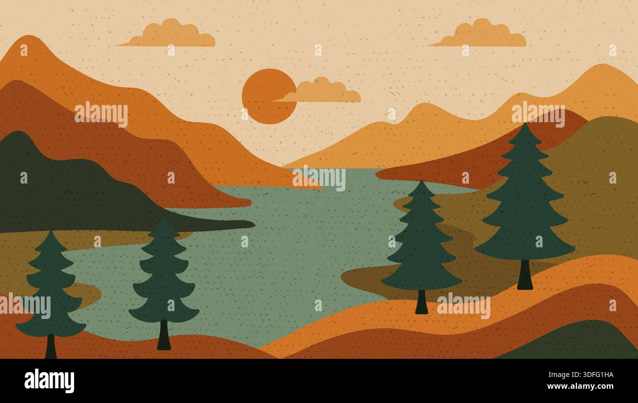 Nature Texture Background Flat Landscape with Mountains and Forest ...