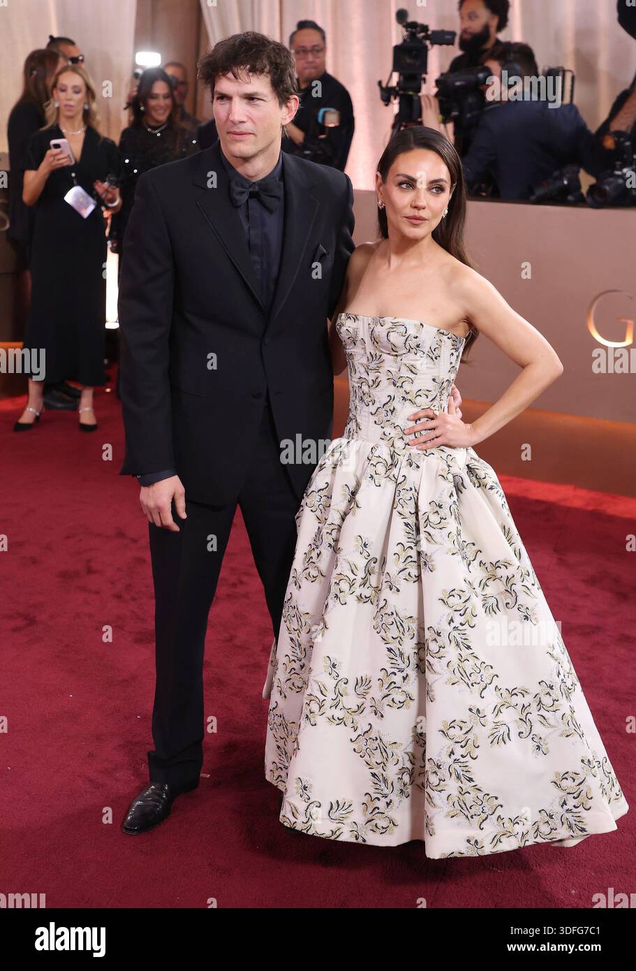 BEVERLY HILLS, CALIFORNIA - JANUARY 11: Ashton Kutcher and Mila Kunis at the 83rd Annual Golden Globe Awards at The Beverly Hilton on January 11, 2026 in Beverly Hills, California.Credit: Admedia (Credit Image: © AdMedia via ZUMA Press Wire) EDITORIAL USAGE ONLY! Not for Commercial USAGE! Stock Photo