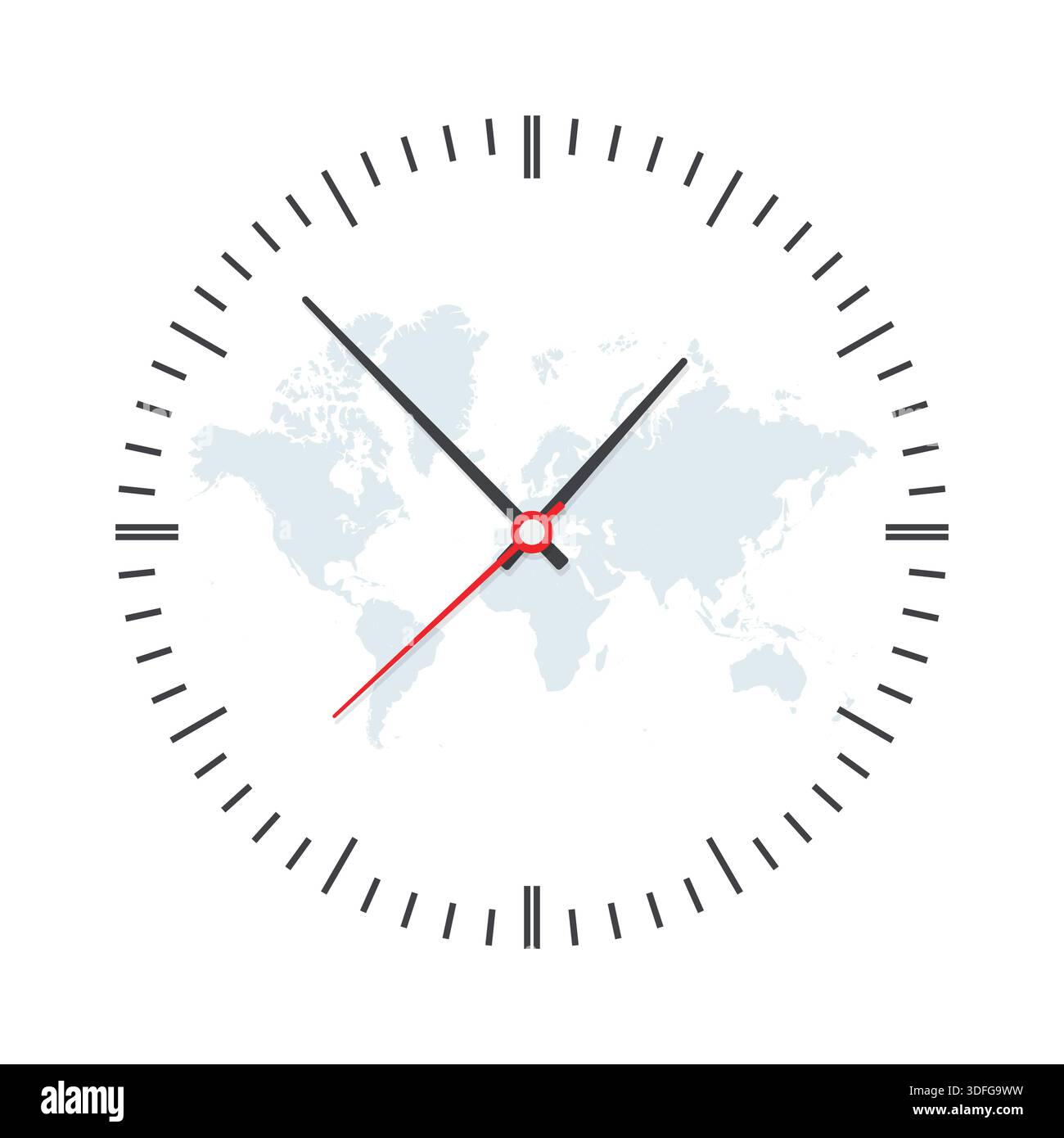 Clock Face with Hour, Minute and Second Hands Isolated on White Background Stock Vector