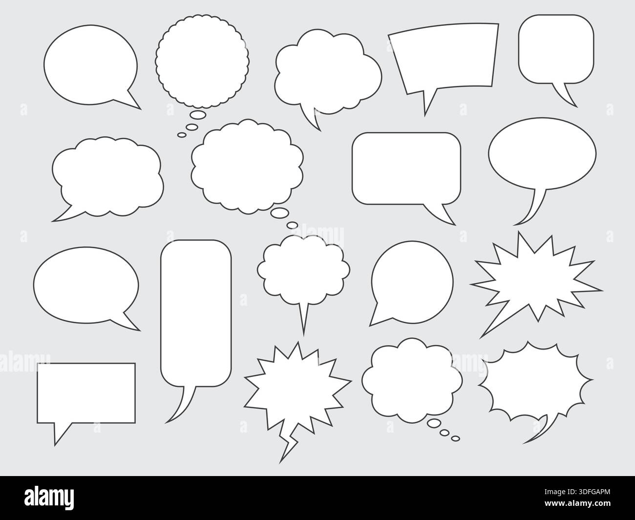 Blank Empty Speech Bubbles Silhouette Isolated on Monochrome Background Stock Vector