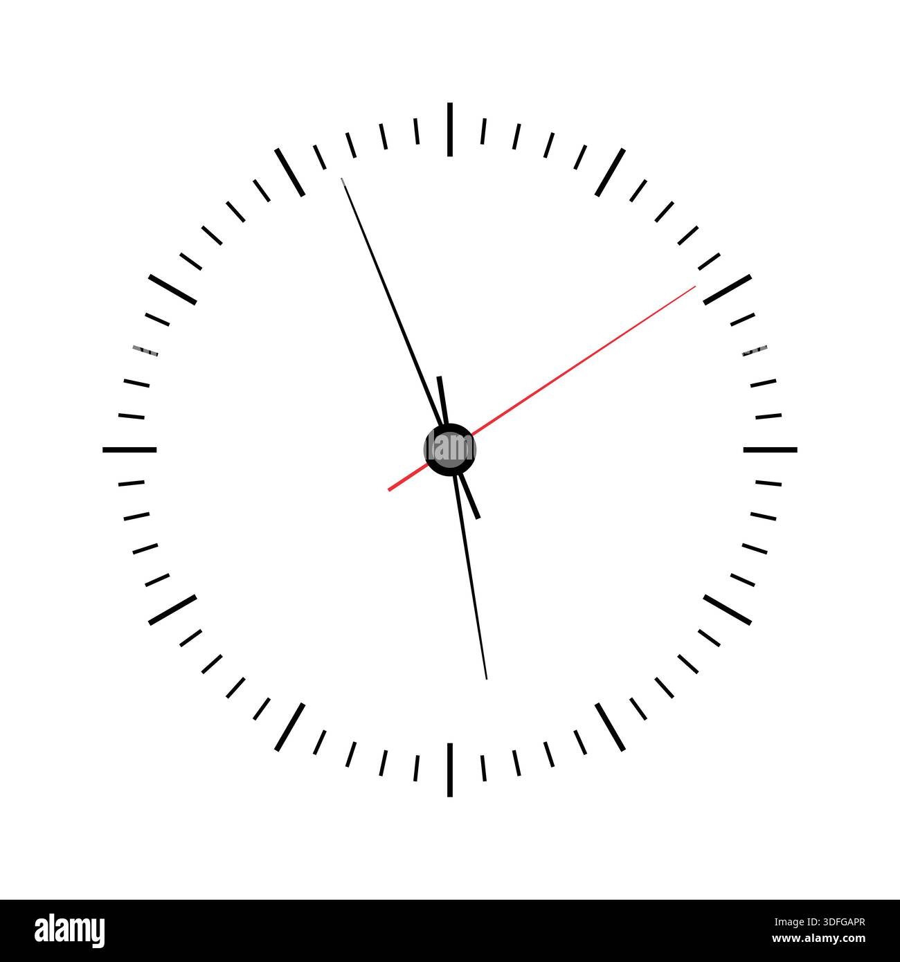 Clock Face with Hour, Minute and Second Hands Isolated on White Background Stock Vector