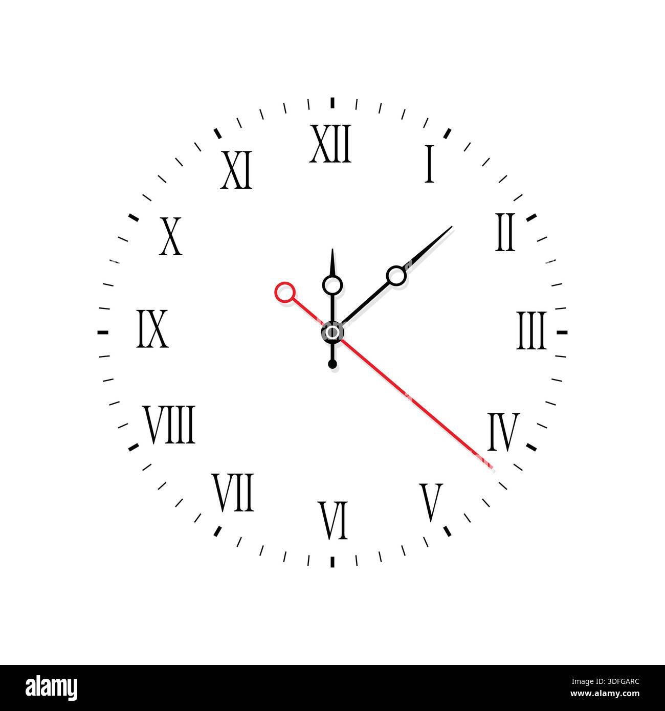 Clock Face with Hour, Minute and Second Hands Isolated on White Background Stock Vector