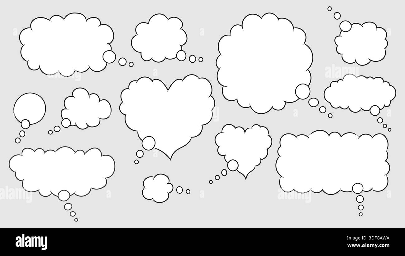 Blank Empty Speech Bubbles Silhouette Isolated on Monochrome Background Stock Vector