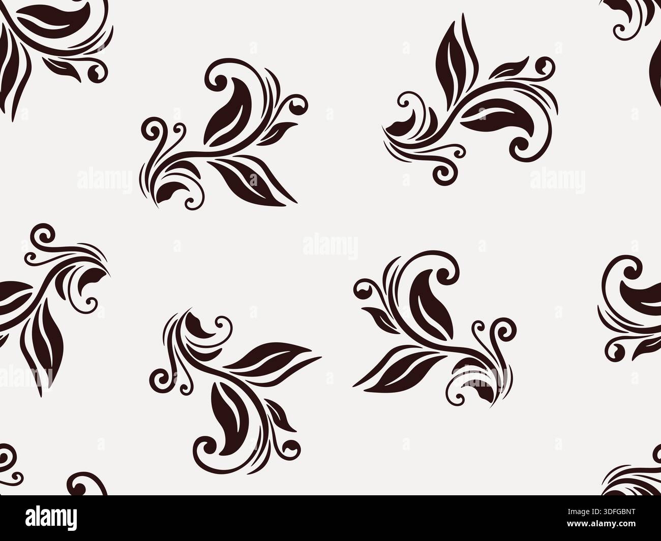 Seamless Floral Pattern with Dark Leaves on White Background Stock Vector