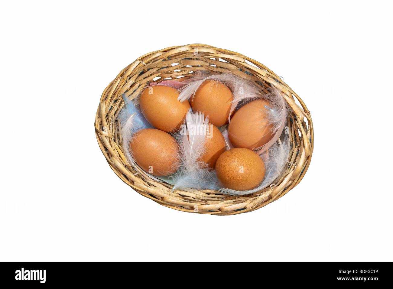 Eggs in a basket isolated Stock Photo