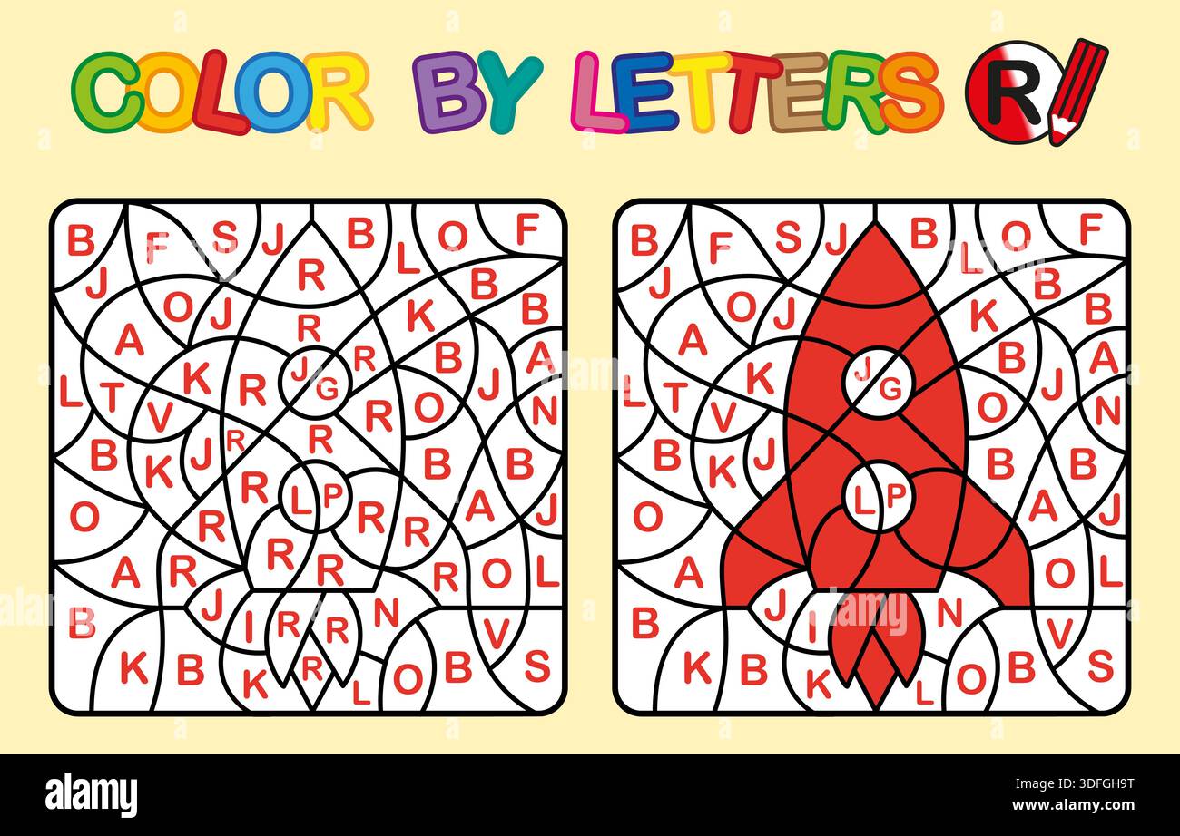 Color by letter R. Puzzle game for children education. Vector coloring ...
