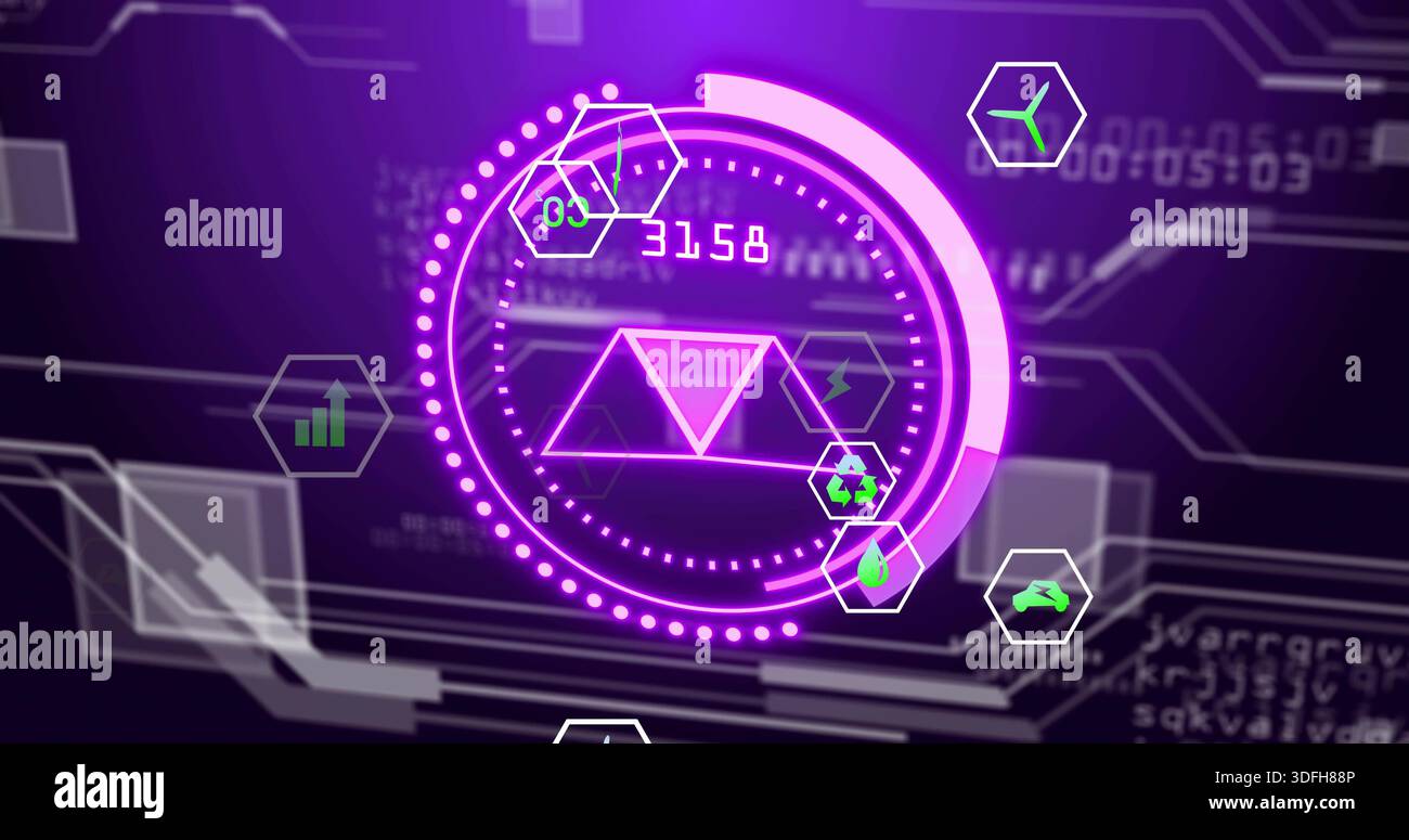 Displaying central HUD on virtual dashboard showing magenta arc ...