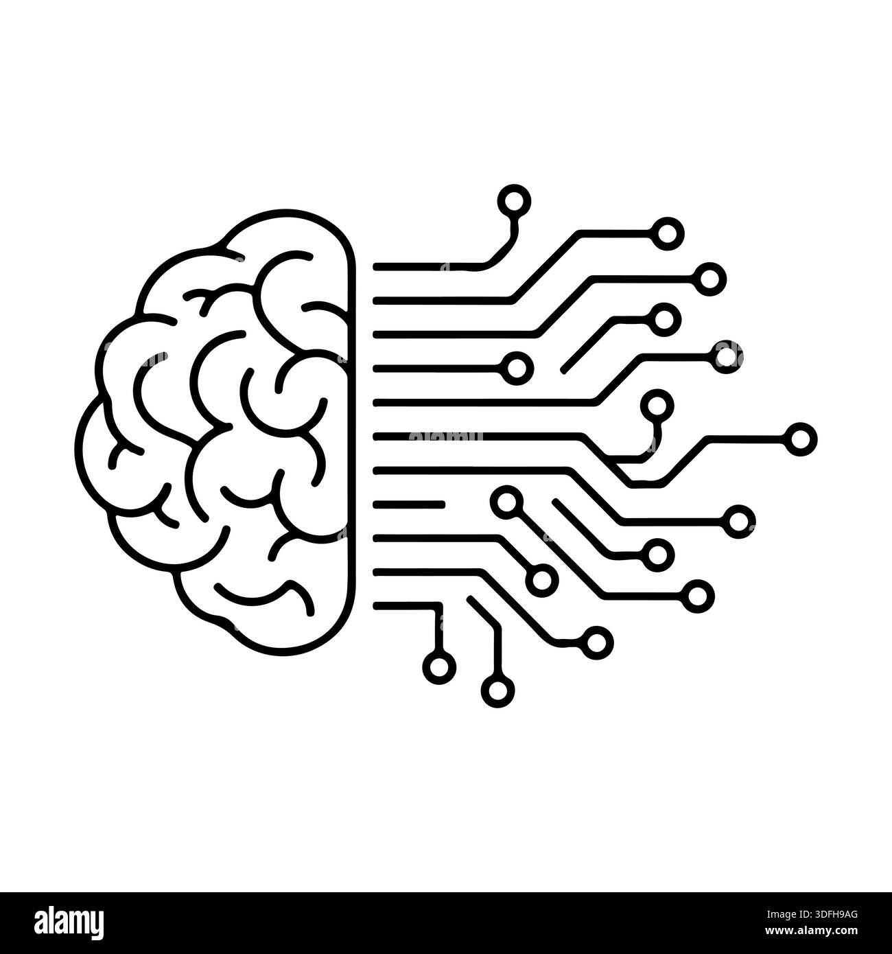 Artificial Intelligence Concept. Human Brain with Digital Circuit Lines ...