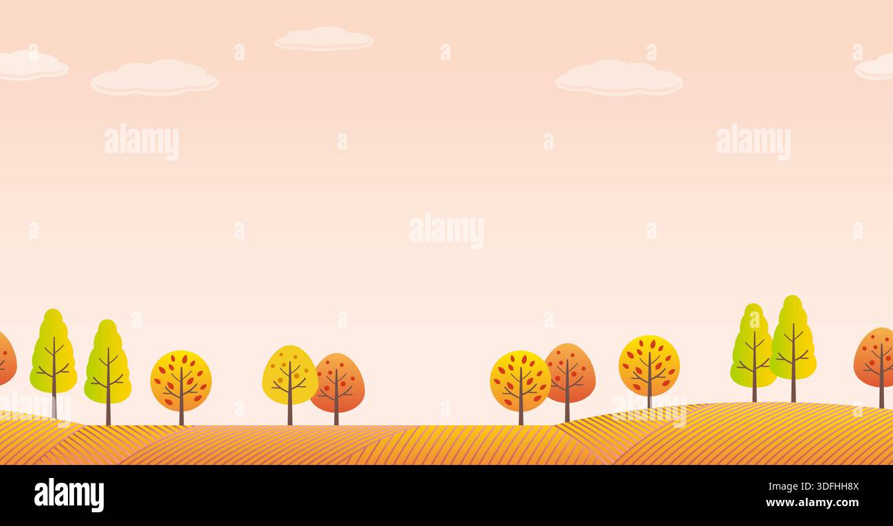 Vector Seamless Hilly Forest In Autumn Background Illustration With Text Space. Horizontally Repeatable. Stock Vector