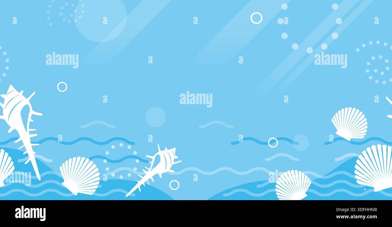 Vector Seamless Summer Background Illustration With Shellfish Under The Sea. Horizontally Repeatable. Stock Vector