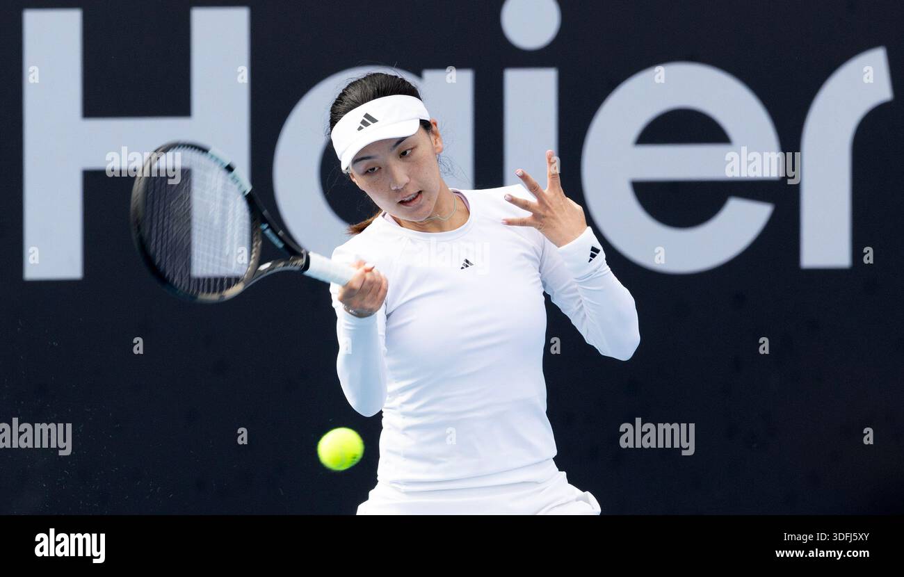 Xinyu Wang (CHN) during the 2026 Hobart International match against ...