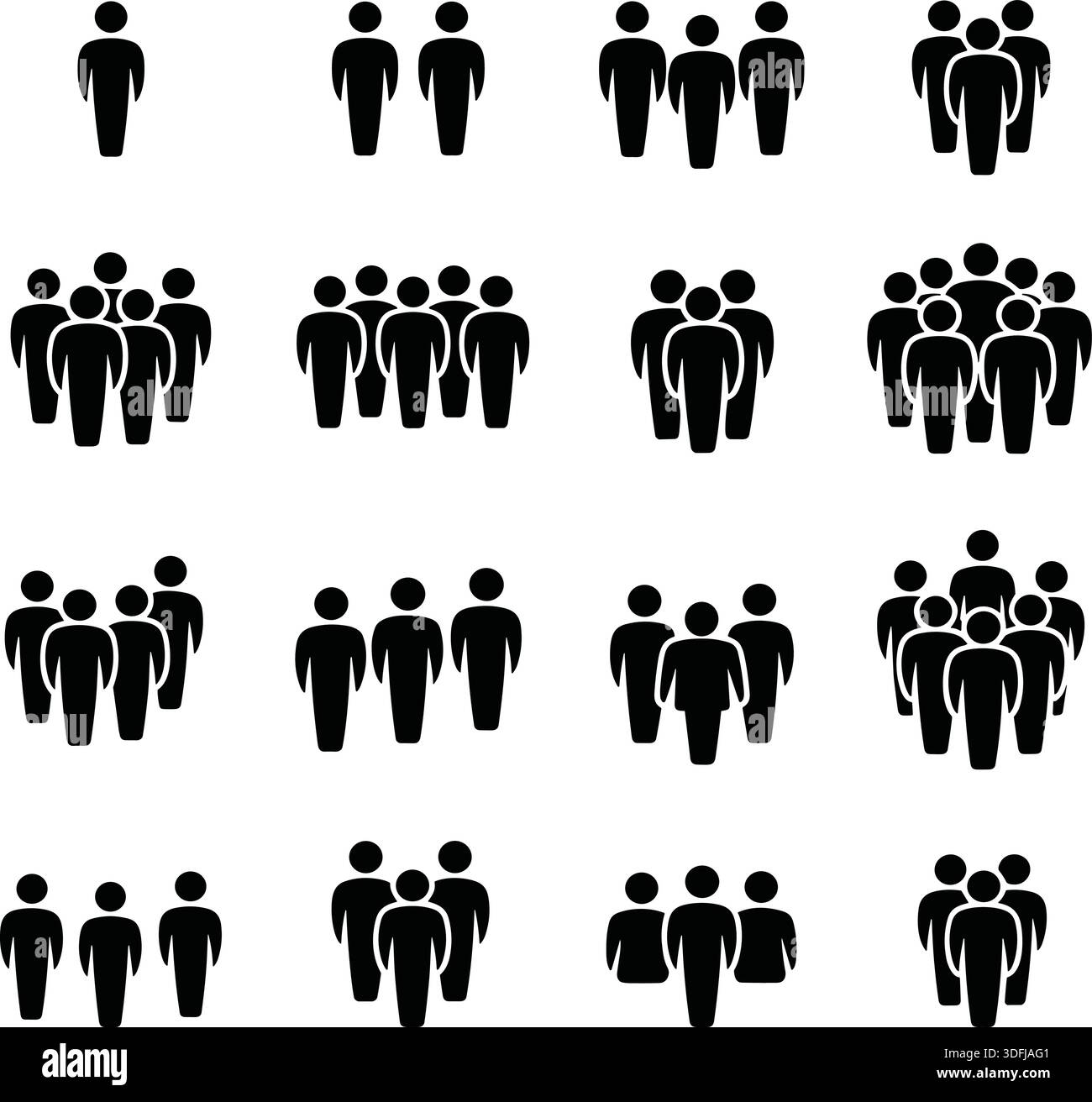 Collection of black silhouette icons representing groups of people in ...