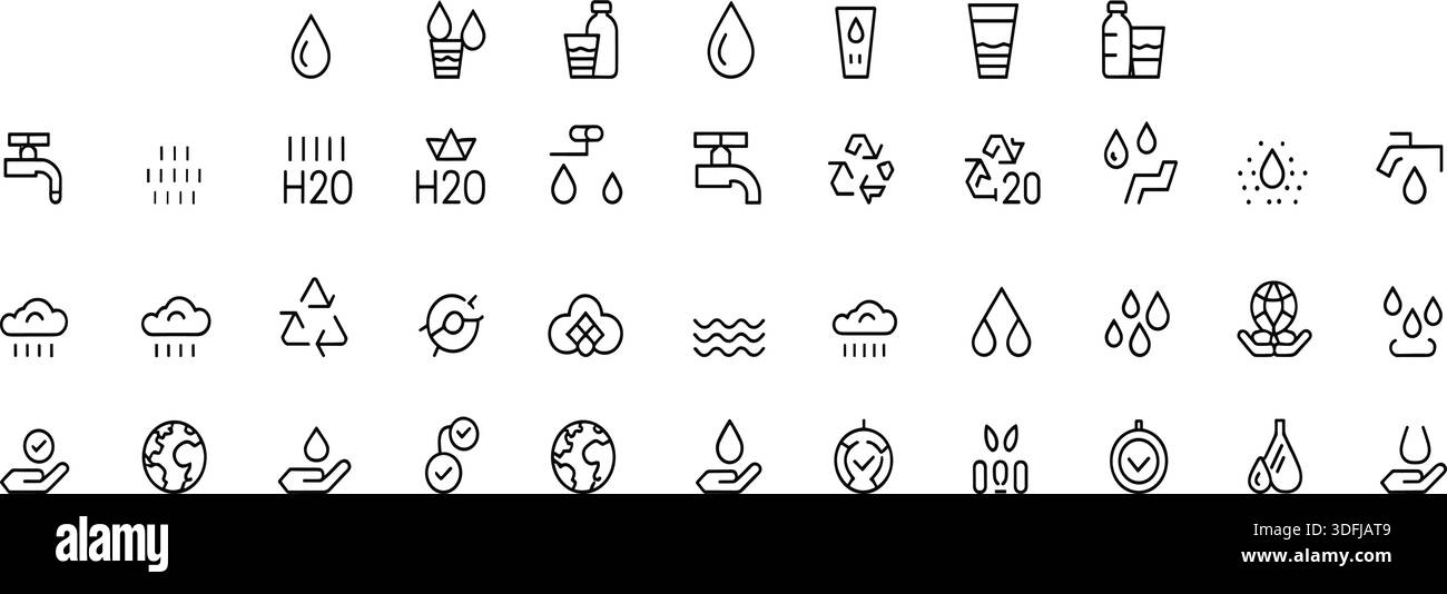 Water and sustainability line icon set with eco, recycling ...
