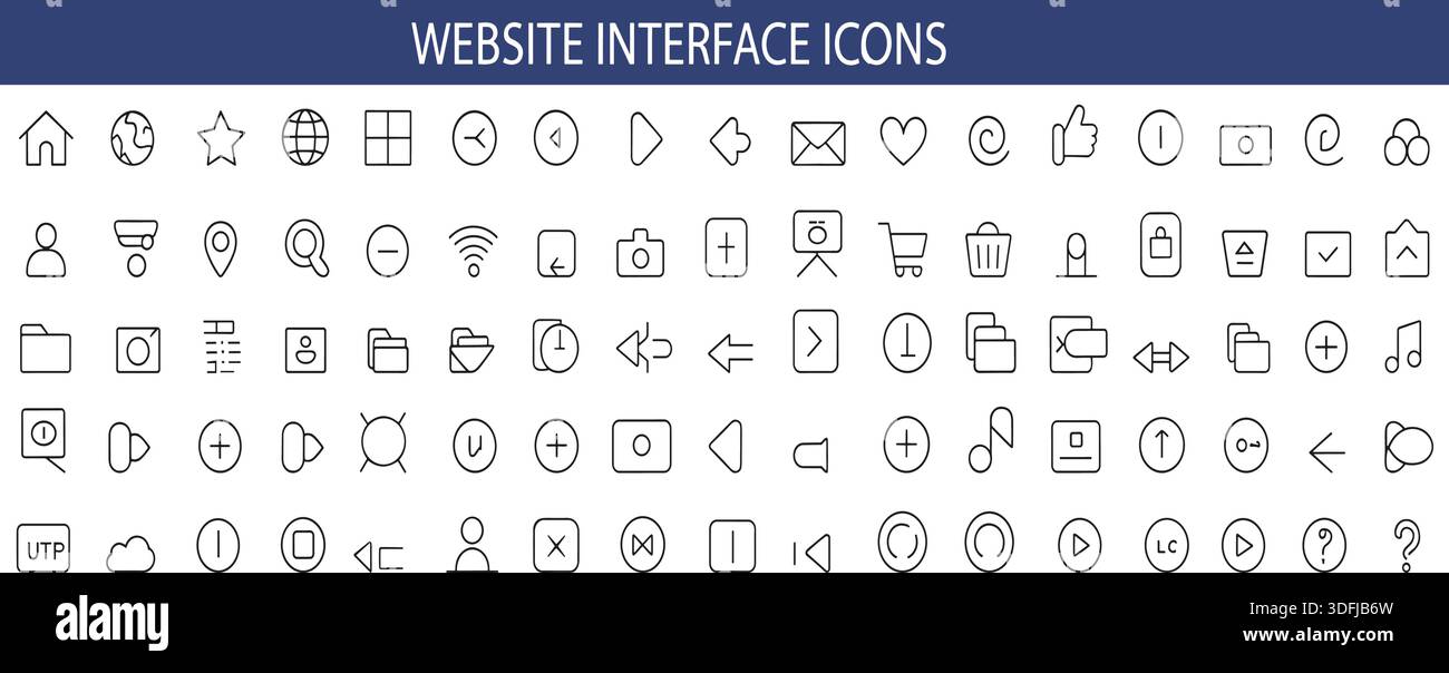 Website interface icons set in minimalist line style for web and app UI ...
