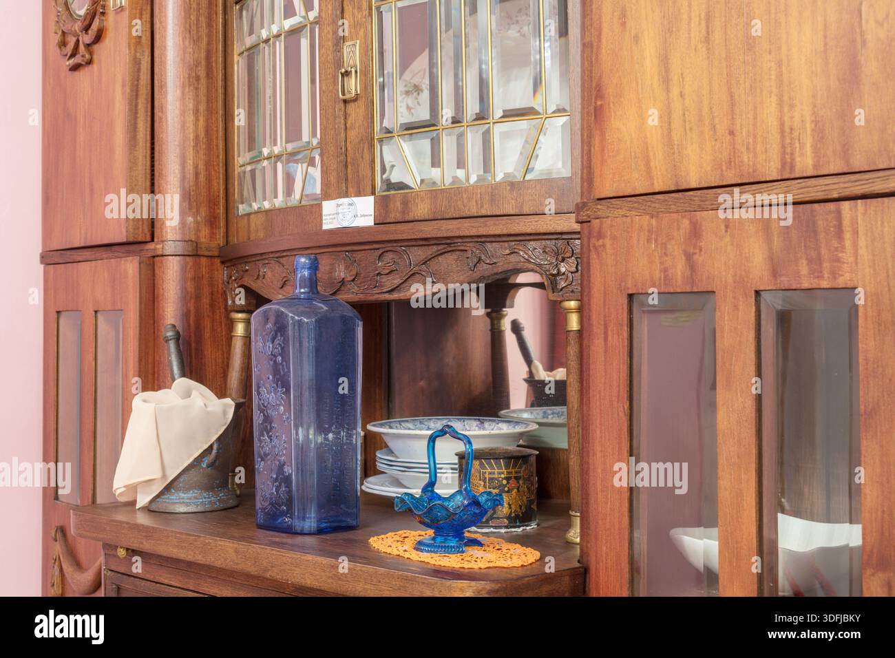 Vintage glass bottles, Ershov house, Museum of Russian merchants, Gorokhovets, Vladimir region, Russia Stock Photo