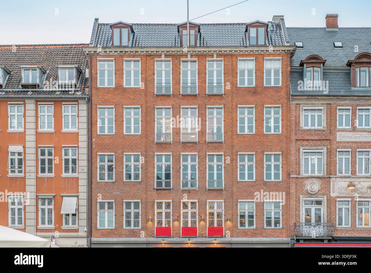 Traditional Brick Facade of Residential Buildings, Copenhagen, Architecture Denmark Stock Photo
