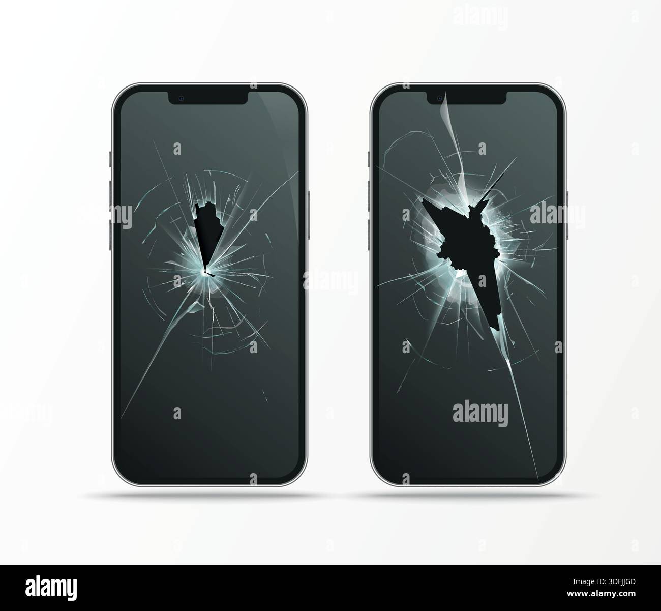 broken display in mobile phone, cracked glass Stock Vector
