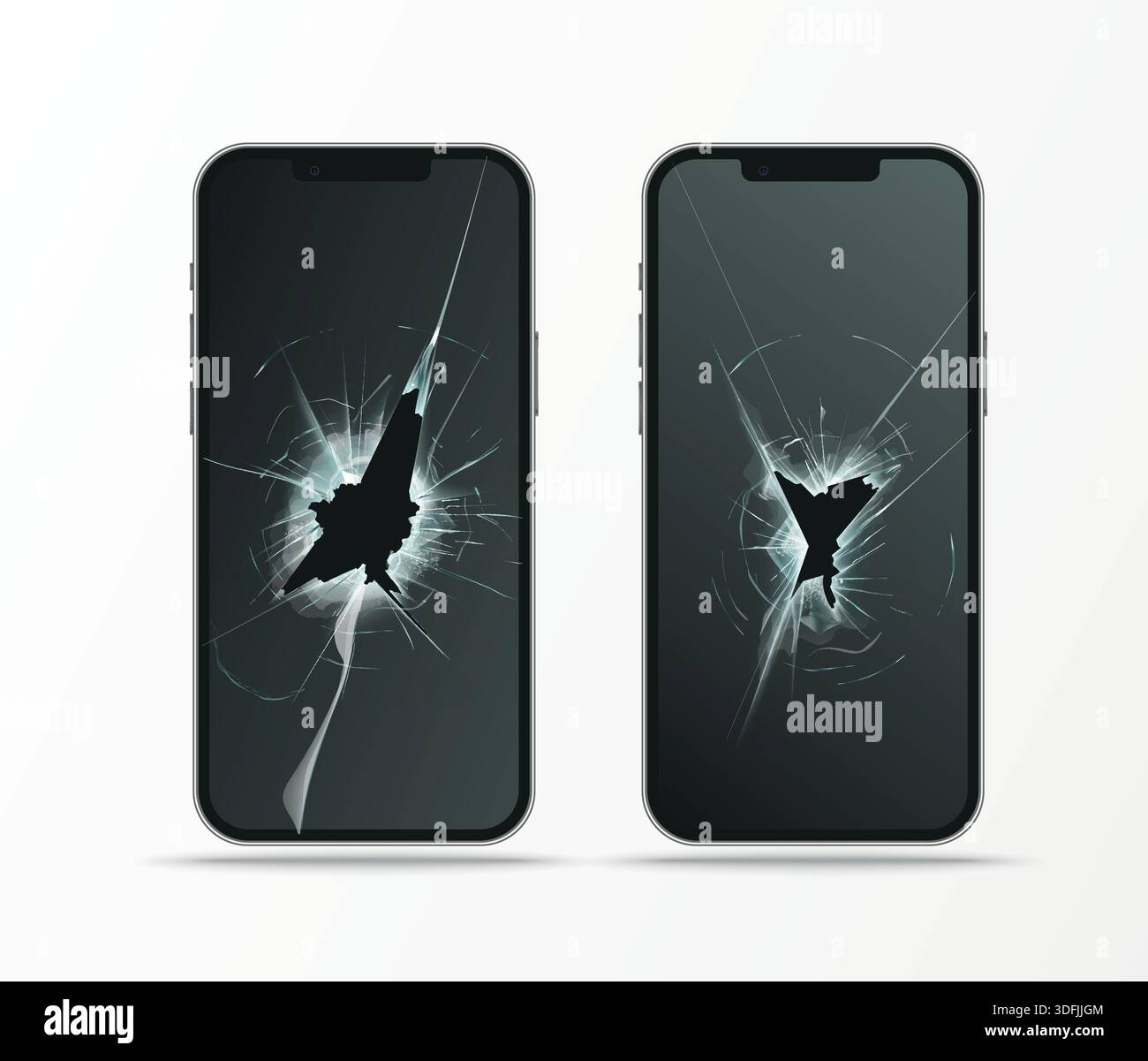 broken display in mobile phone, cracked glass Stock Vector