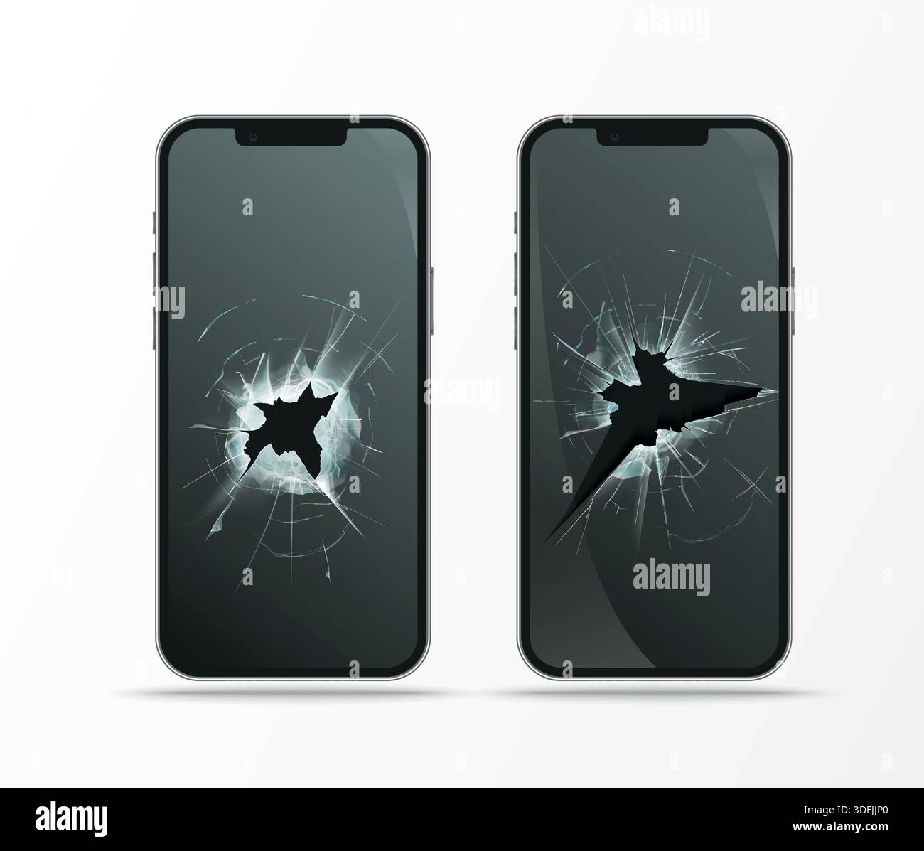 broken display in mobile phone, cracked glass Stock Vector
