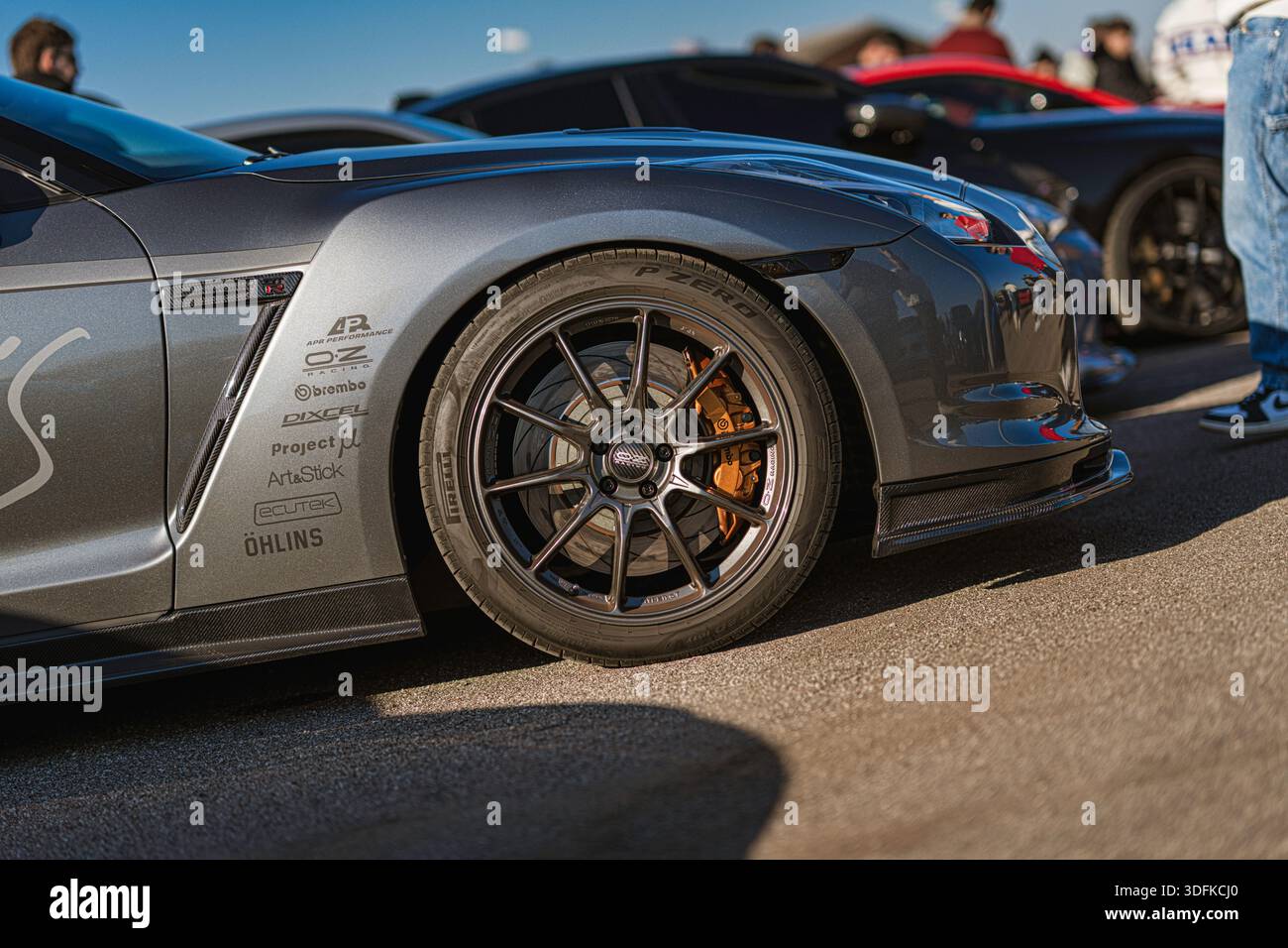 Imola, italy 01 january 2026: nissan gt-r r35 close-up of custom wheel ...