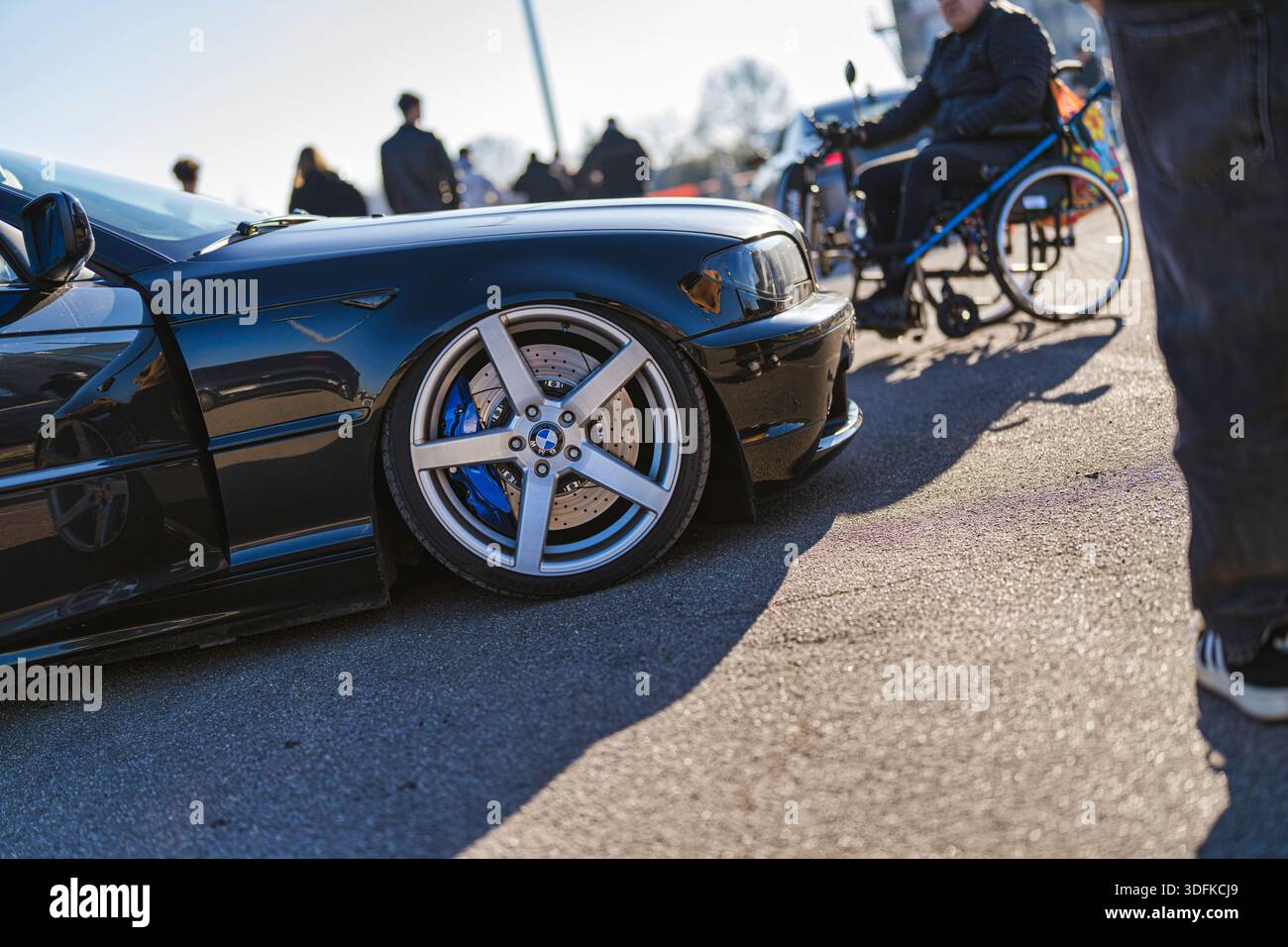 Italy Custom Rims Imola, italy 01 january 2026: black bmw with lowered stance, custom ...