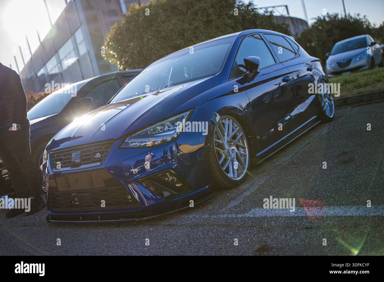 Imola, italy 01 january 2026: blue seat ibiza hatchback lowered on ...