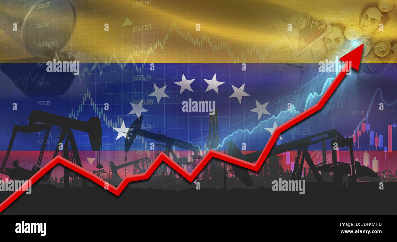 Growth of oil industry with Venezuelan flag. Oil pumps with Venezuelan ...