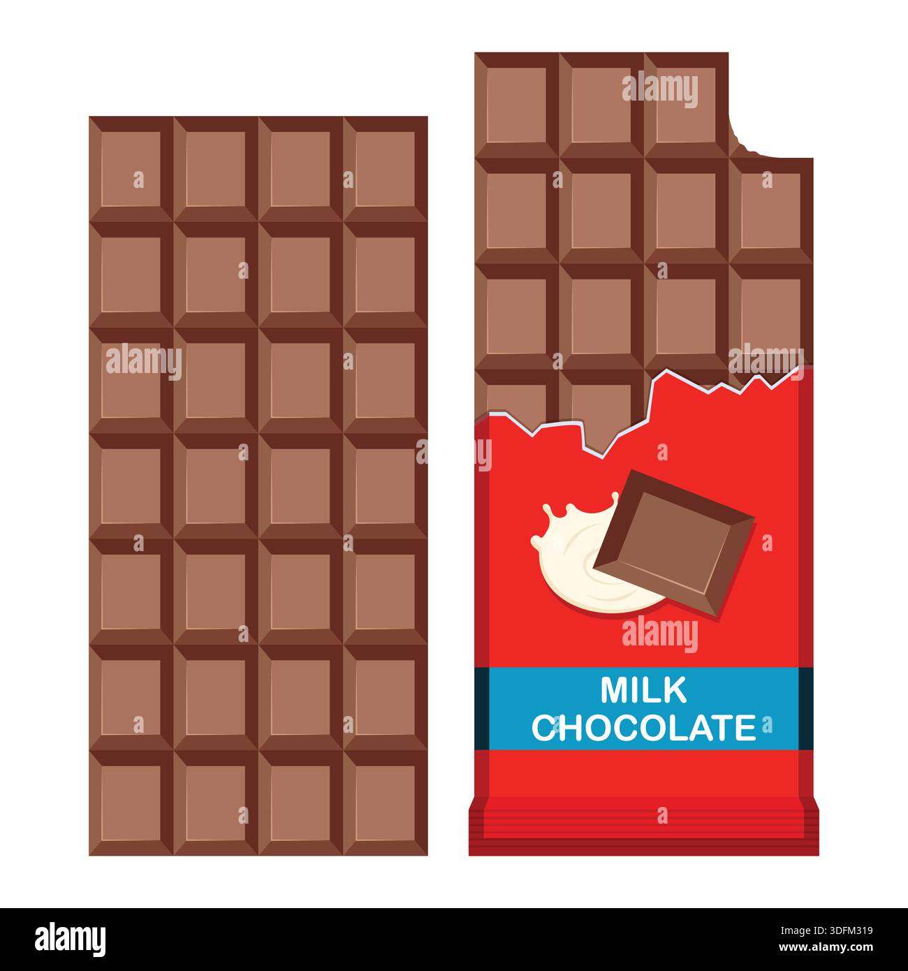 Milk Chocolate tablet in flat style on white background Stock Vector