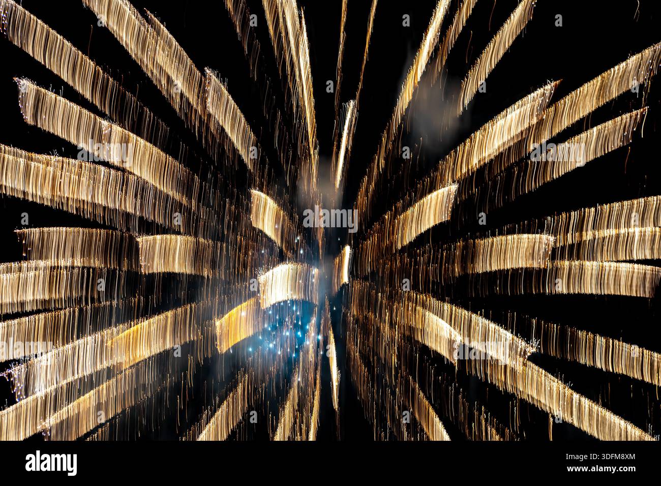 vibrant light trails, firework burst, long exposure Stock Photo