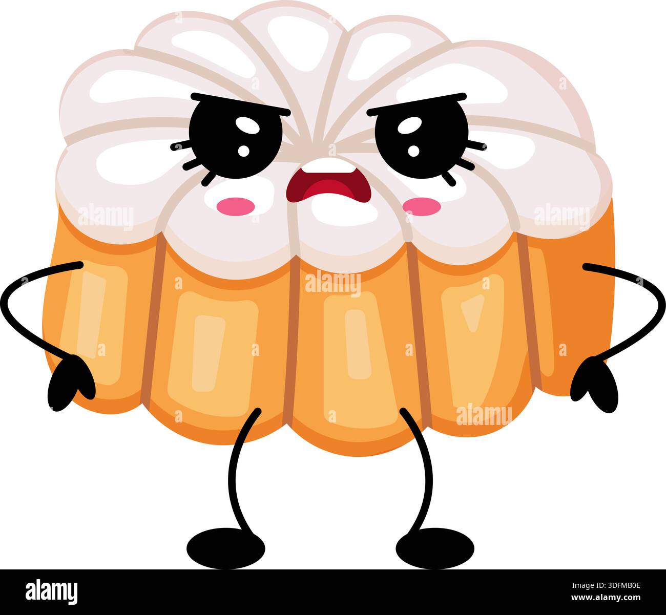 Angry kawaii bundt cake character with cute face and expressive emotions isolated on white background in flat cartoon illustration style. Stock Vector