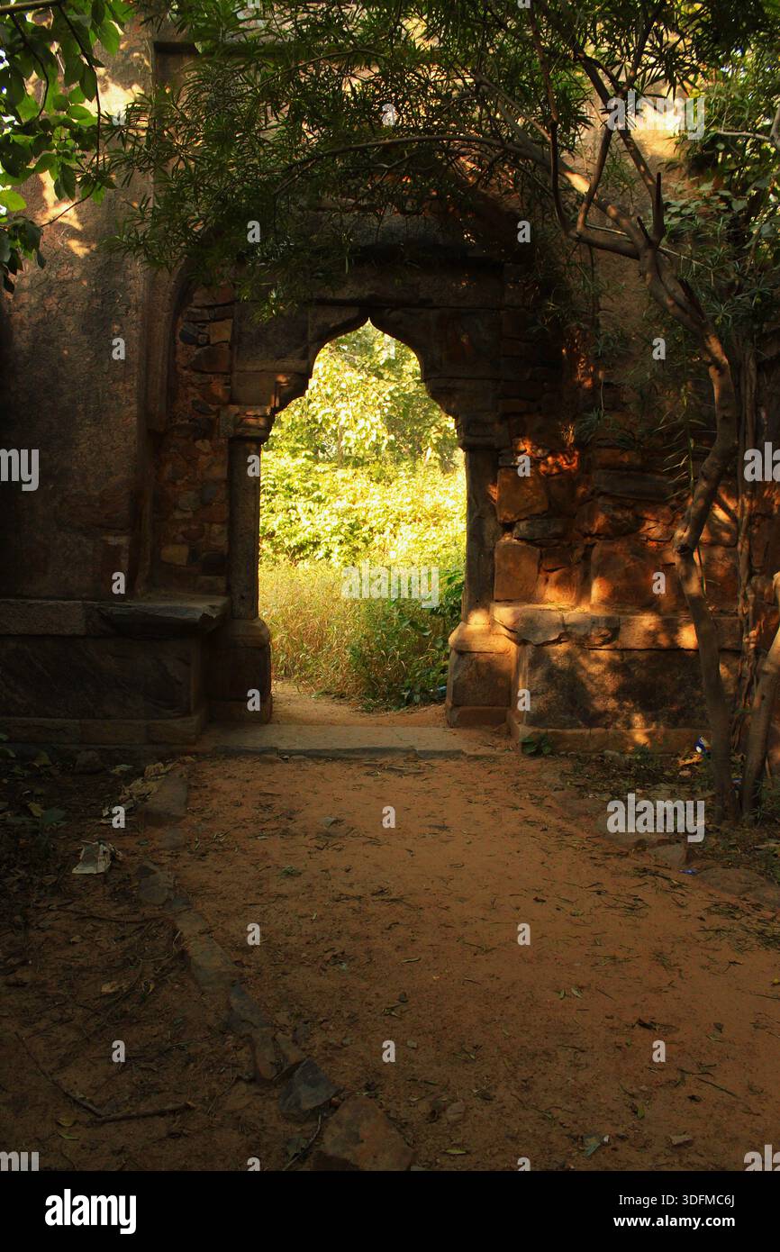 Santral Ridge Ruins of a historic Mughal gateway in the Central Ridge Forest, Delhi ...