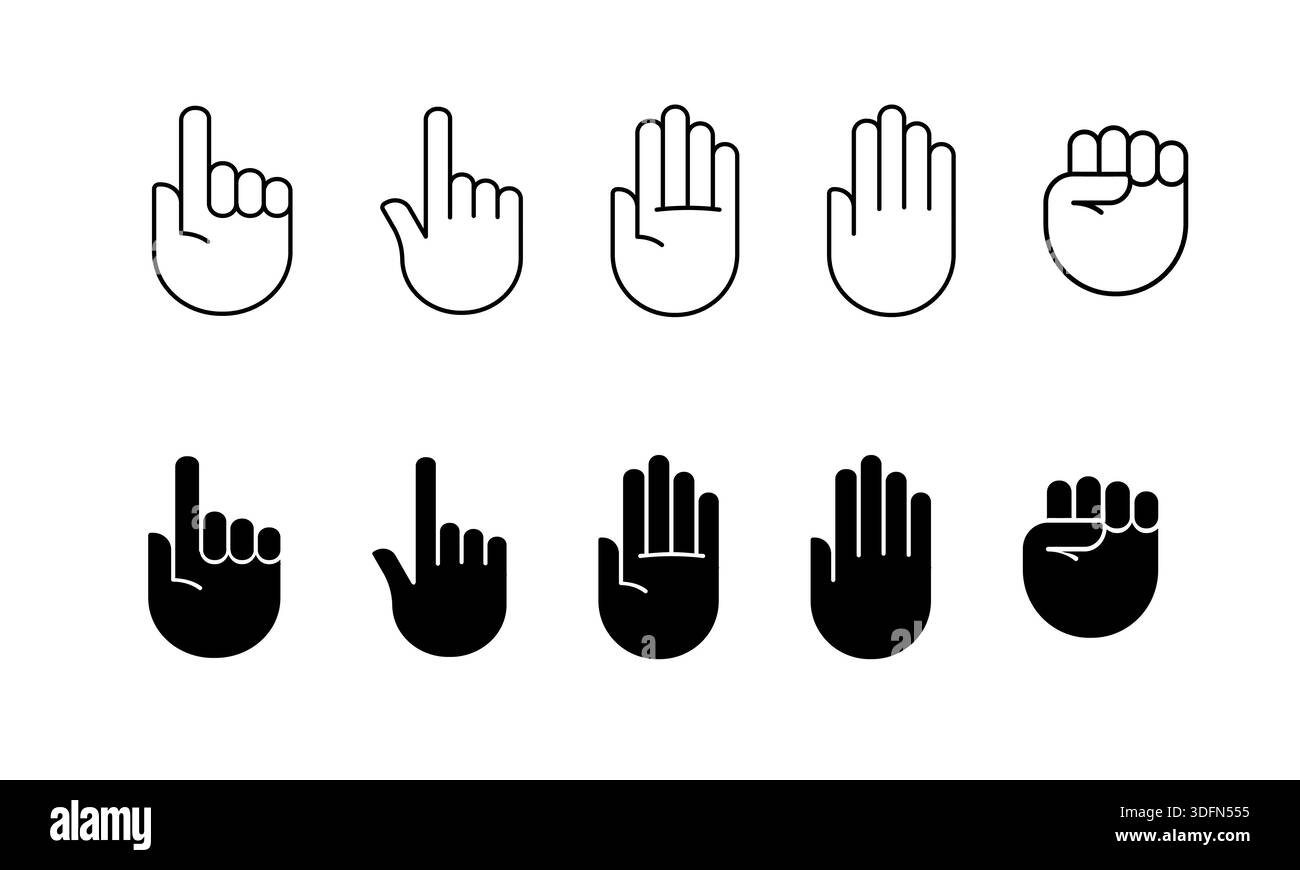 Black and White Hand Gesture Icons Collection Vector Illustration Stock ...
