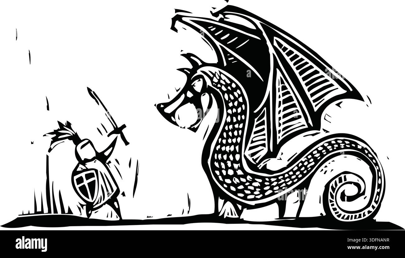 Knight in armor with sword fights a dragon Stock Vector Image & Art - Alamy