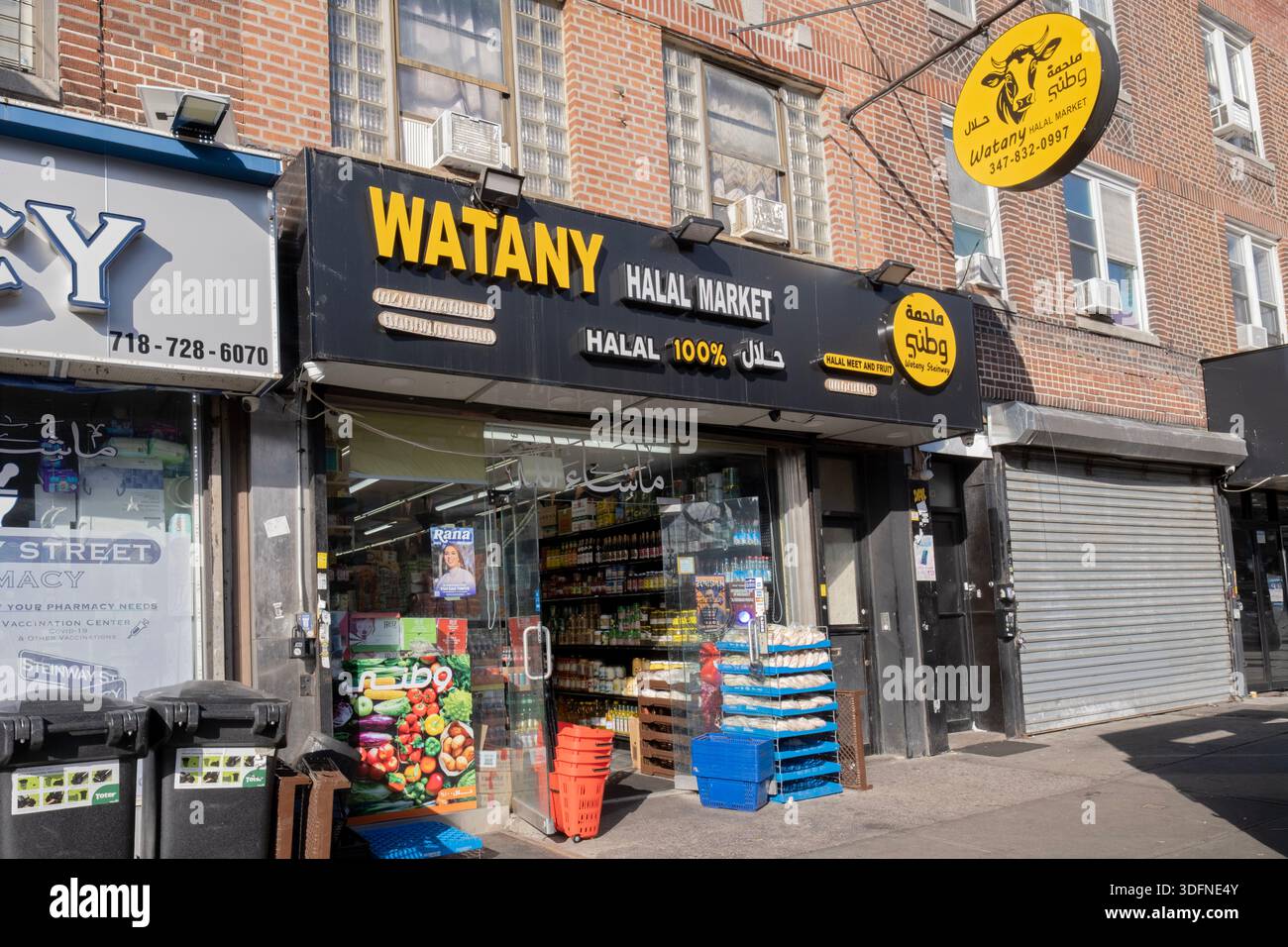 The exterior of the Watany Halal Market, a Middle Eastern butcher ...