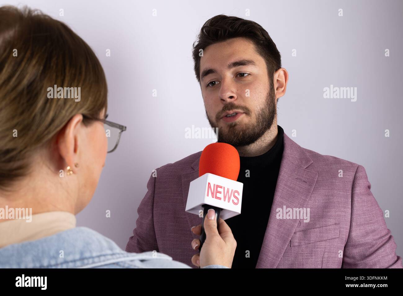 Behind the Scenes of News Interview with Reporter and Guest in Studio ...