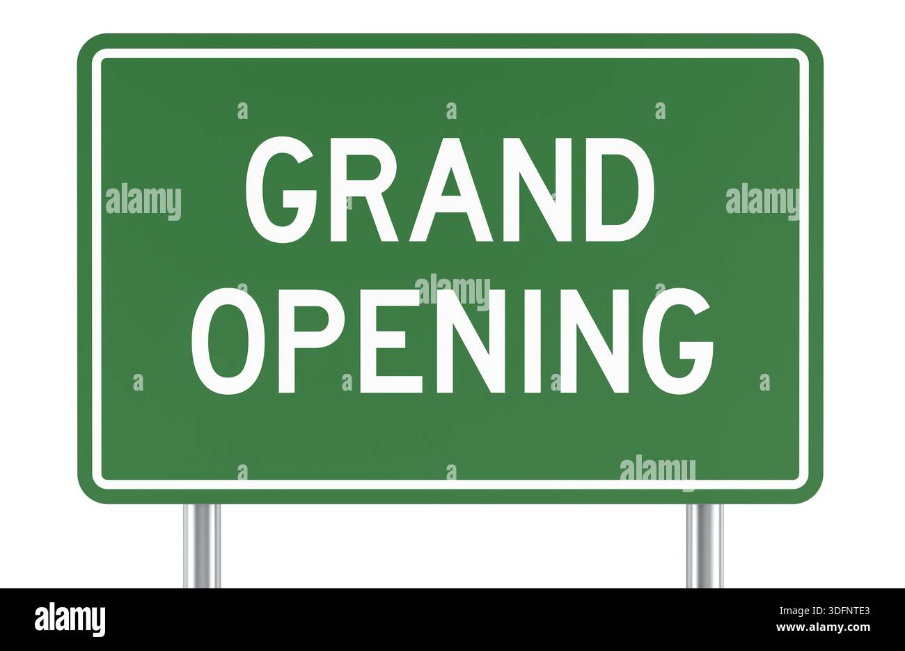 Grand Opening, green road sign, business launch announcement concept ...