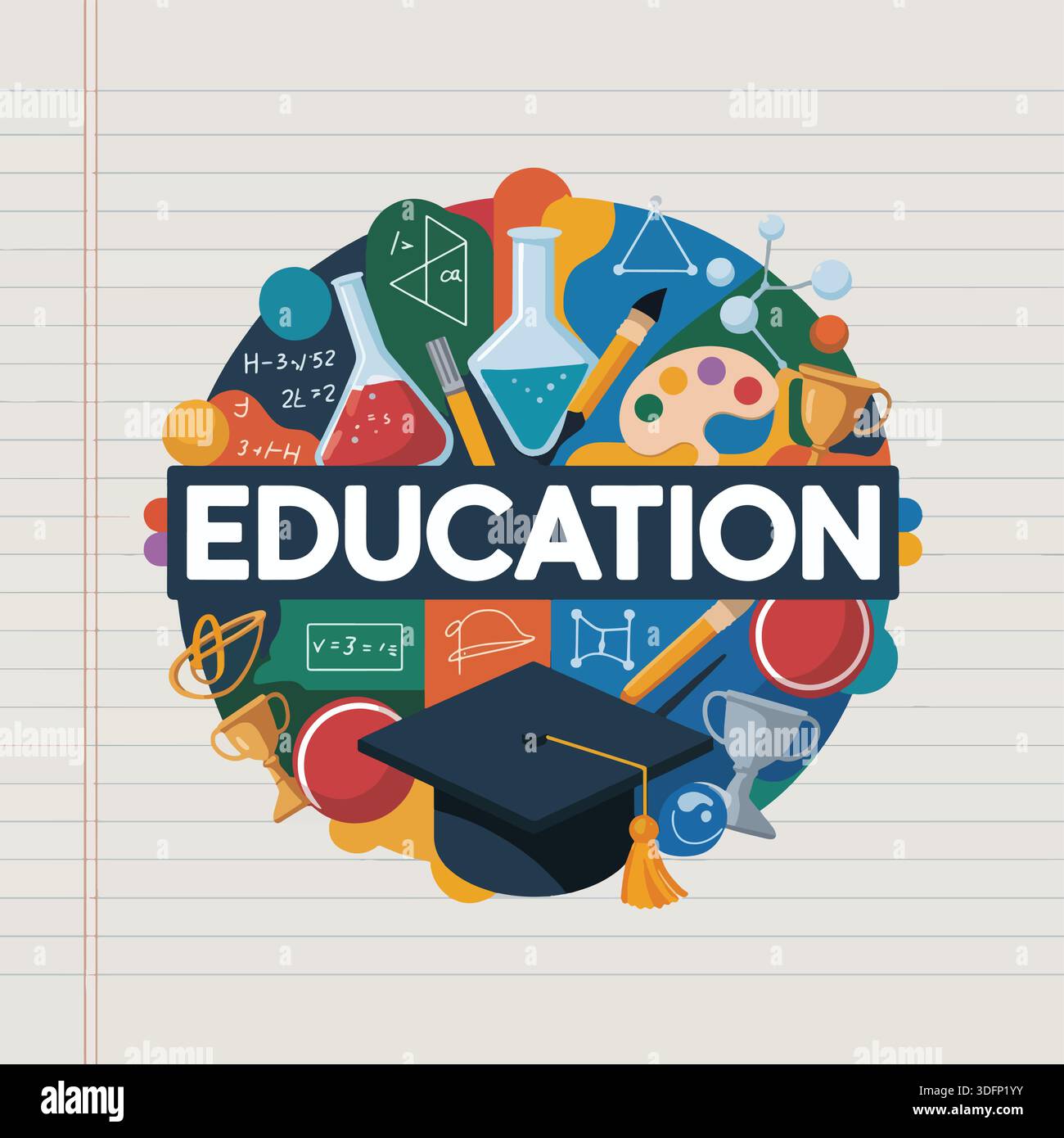 Dynamic Educational Concept Illustration Featuring Academic Symbols ...