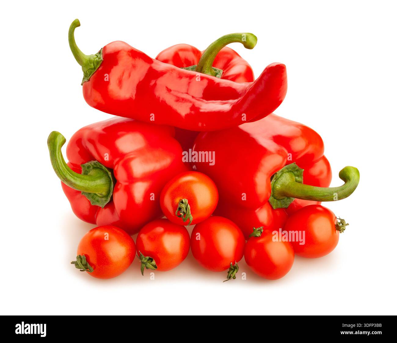 sweet pepper tomato mix path isolated on white Stock Photo