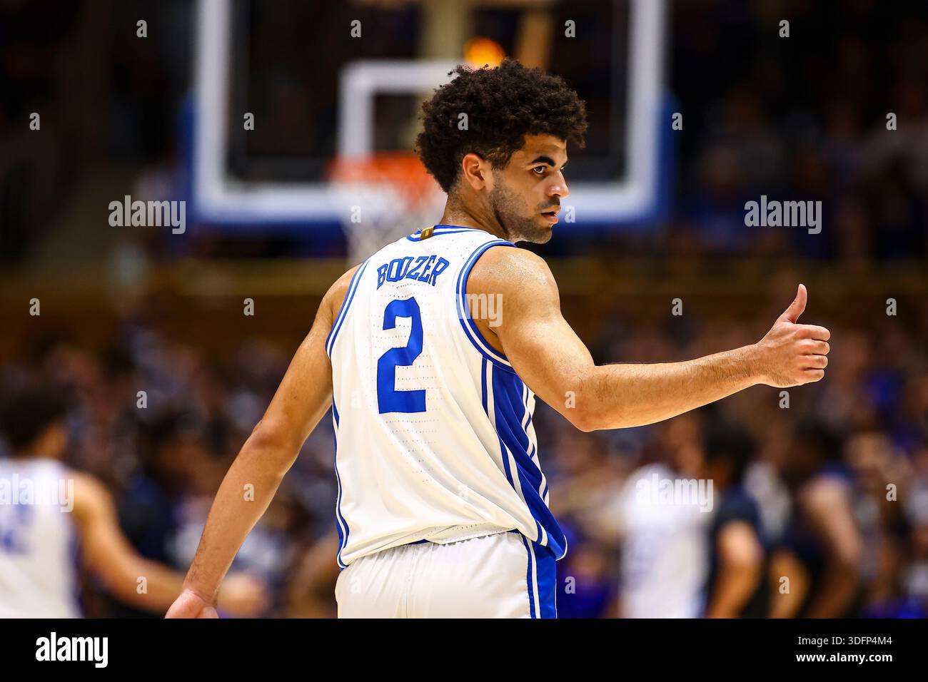 January 10, 2026: Duke University guard Cayden Boozer (2) give thumbs ...