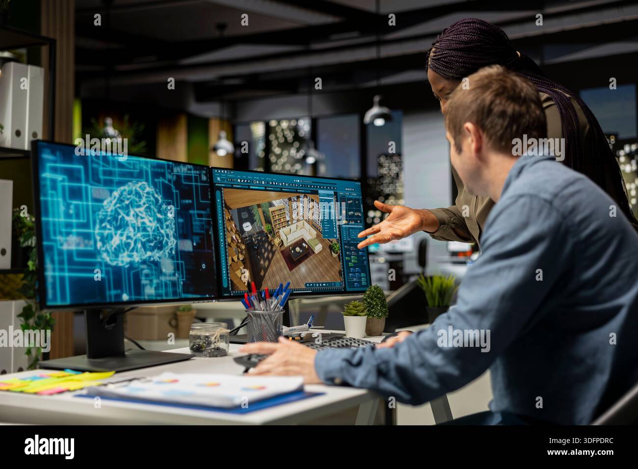 Diverse designers engineers using AI neural networks to help create ...