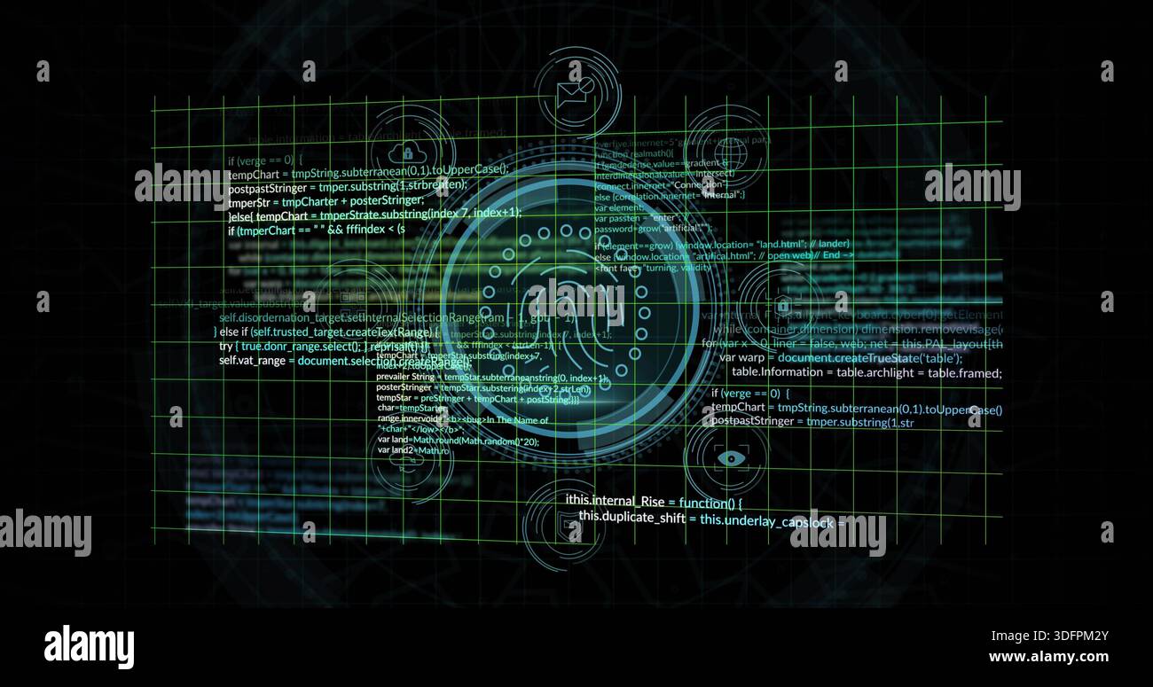 Animating central circular HUD pulsing with layered rings on green grid ...